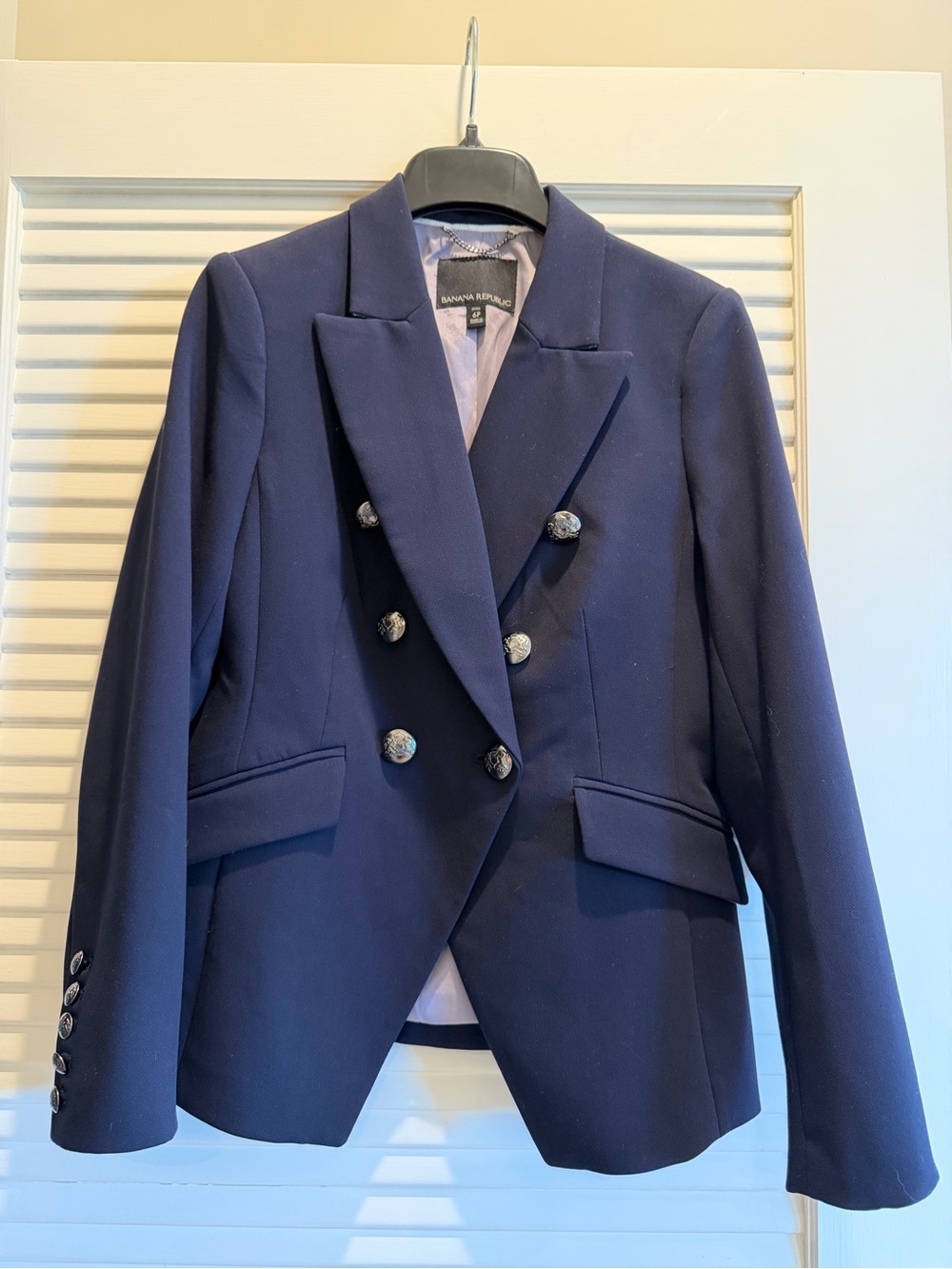 Banana Republic Navy Double-Breasted Womens Blazer with Silver Buttons